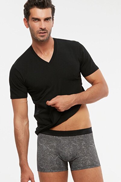 Kom Men's Black Combed Cotton Modal Short Sleeve V-neck Undershirt 6 Pcs S-2xl