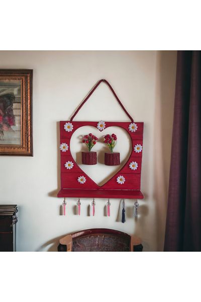 Bahat Wooden Heart Daisy Wall Planter Ornament Jewelry Hanger Keychain Candle Holder