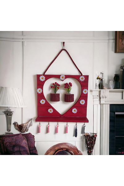 Bahat Wooden Heart Daisy Wall Planter Ornament Jewelry Hanger Keychain Candle Holder