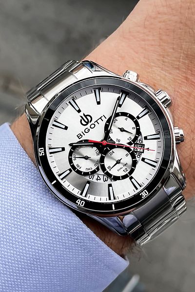 Bigotti Full Steel Men's Wristwatch 5 ATM Water Resistant Silver Color + Bracelet BMER2004C3
