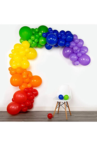 FOKUL 30 Adet Renkli Balon Zinciri Konsepti Seti Kırmızı - Turuncu - Sarı - Y...
