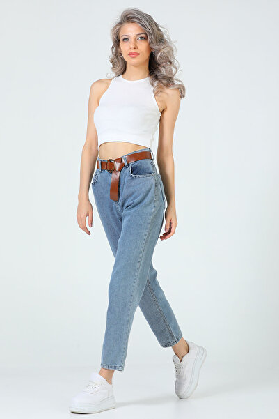 MAKRAS EXCLUSIVE Kadın Mom Jeans Pantolon Kar Yıkama