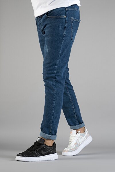 bombe Ανδρικό μπλε τζιν παντελόνι με νύχια με λεπτή εφαρμογή