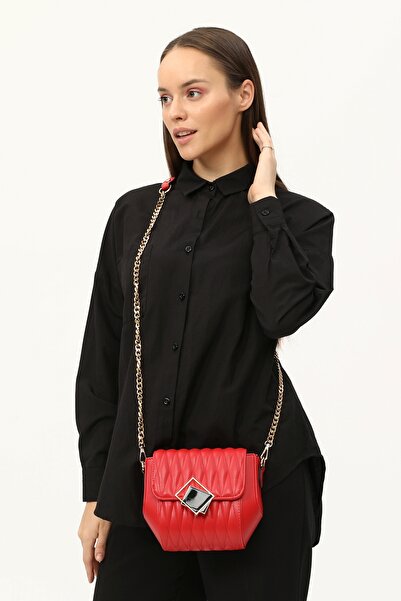 Morpelikan Women's Red Gold Chain Strap Cross Shoulder Bag