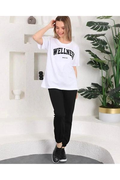 BE QUEEN ΕΙΔΙΚΗ ΠΑΡΑΓΩΓΗ WELNESS PRINTED CREW NECK 100% ΒΑΜΒΑΚΙ ΚΑΛΟΚΑΙΡΙΝΟ ΓΥΝΑΙΚΕΙΟ ΣΕΤ ΦΟΡΜΑ