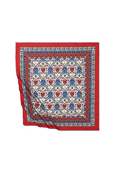 Bursa İpek Red Tile Tulip Pattern Silky Scarf