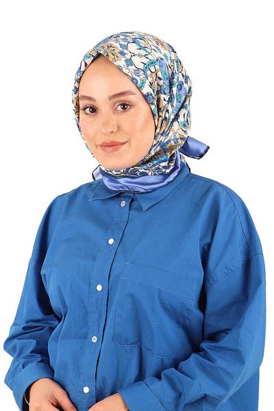 Bursa İpek Eșarfă mătăsoasă cu model de lalele din gresie indigo