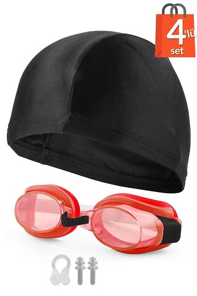 Ozsport Set of 4 Red Swimming Pool Goggles - with Bone Ear and Plug