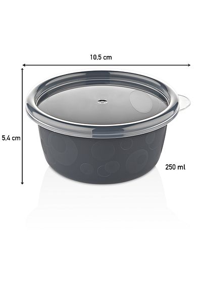 Pazarika Anthracite Set of 6 Leakproof, Airtight Covered, Round Breakfast, Food, etc. Storage Container 6x250 Ml