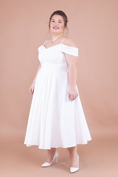 NO48 Rochie albă midi cu bretele, cu detaliu de umăr scobit și plisată