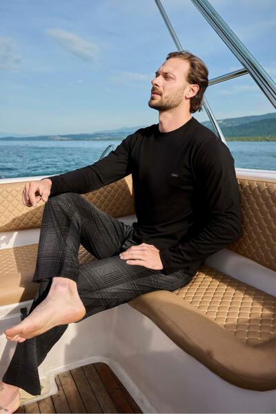 Aydoğan Pijamale negre de iarnă Tekin Jacquard pentru bărbați J-3450