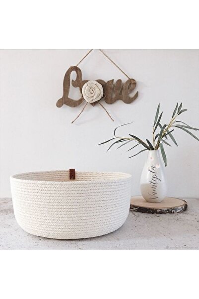 karelim home منظم ديكور متعدد الأغراض بحبل الجوت سلة بيضاء 25x12