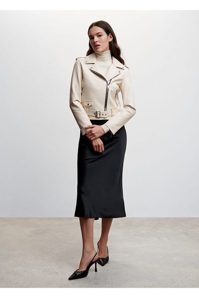 MANGO Woman Leather Look Biker Jacket