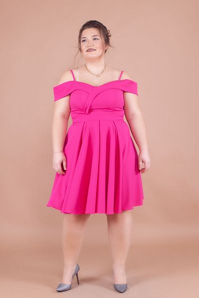 NO48 Φούξια Plus Size Μίνι λουράκι από τον ώμο με λεπτομέρεια πλισέ φόρεμα