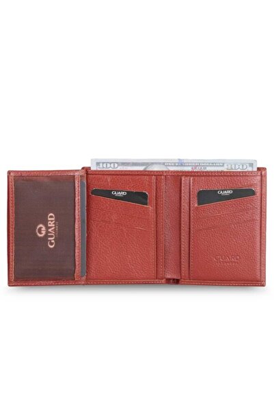 GUARD Red Tan Leather Men's Wallet with Cross Card Compartment