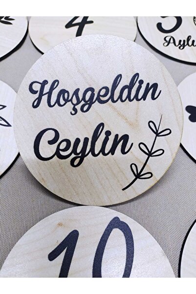 Ceylin Hobi Hediyelik Name written, 12 Month Plaque Set Wooden Baby Photo Car...