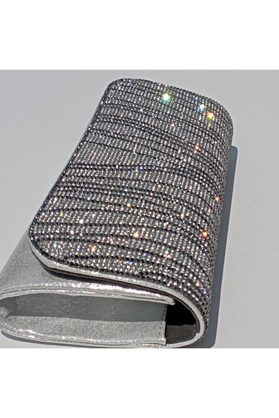 Şarra Gossi Geantă de seară argintie Portofoliu de geantă de seară cu pietre