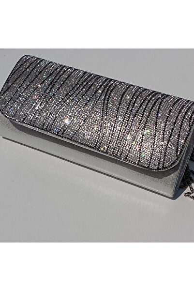 Şarra Gossi Geantă de seară argintie Portofoliu de geantă de seară cu pietre