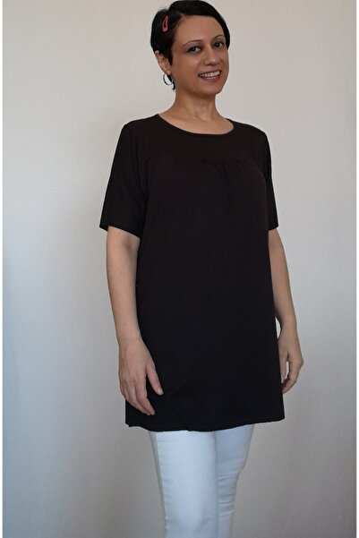 Mertcan Butik Tricou negru din bumbac pieptănat din viscoză cu șnur decupat f...