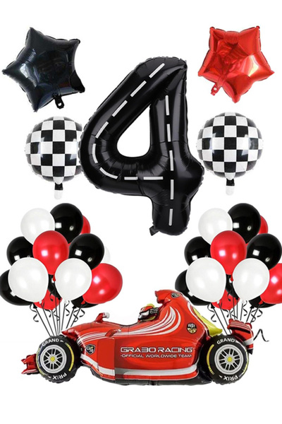 Patladı Gitti 4 Yaş Yarış Arabası Temalı Doğum Günü Parti Kutlama Balon Seti