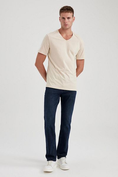 DeFacto Slim Fit Slim Fit bavlněné tričko s výstřihem do V B0646axns