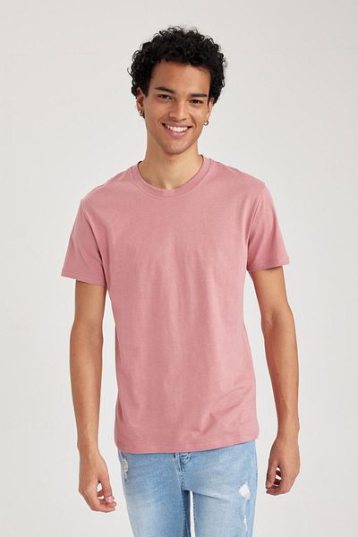DeFacto Slim Fit Slim Fit Crew Neck Basic μονόχρωμο κοντομάνικο βαμβακερό μπλουζάκι B0653axns