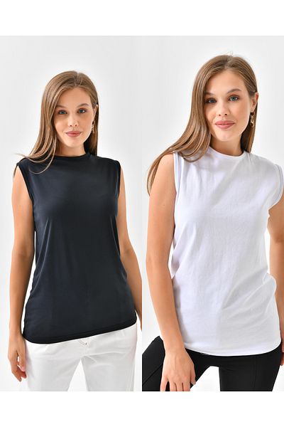mirach 2-Piece Crew Neck Tank Top Set Collarless Tank Top Women's Body Zero Sleeve T-Shirt Tank Top Thermal Underwear Sleeveless