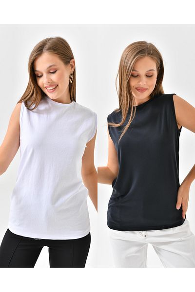 mirach 2-Piece Crew Neck Tank Top Set Collarless Tank Top Women's Body Zero Sleeve T-Shirt Tank Top Thermal Underwear Sleeveless