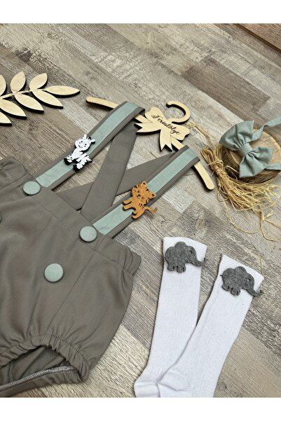 Feriatolye Gray mint zebra tiger elephant figured safari salopet for 1 -2 years old