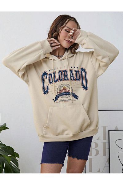 ALİKA Μπεζ φούτερ Colorada Oversize με κουκούλα