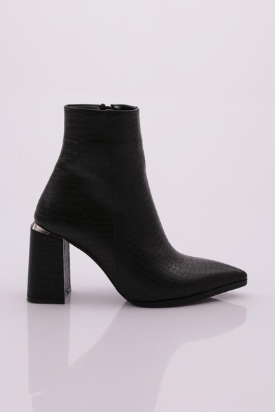 DGN Women's Pointed Toe Zippered Frame Heeled Boots Black Crocodile 9123284