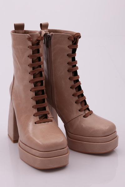 DGN Γυναικείες μπότες με τακούνι με κορδόνια μπροστά, μπεζ Snake Senyora 311093285