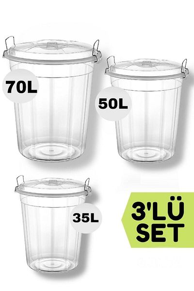 TAKYAKA Transparent Lockable Food / flour / Pulses Storage Bucket 35 /50 /70 Lt Triple Set