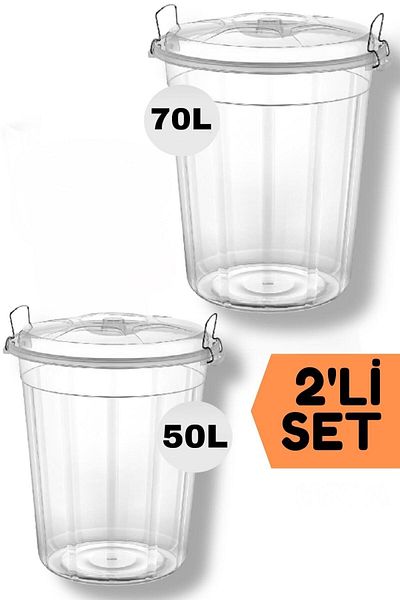 TAKYAKA Transparent Lockable Food / flour / Pulses Storage Bucket 50/70 Lt Set of Two