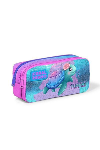 Yaygan Τσάντα μολυβιού Coral High Kids Turtle με μοτίβο δύο θέσεων 12061