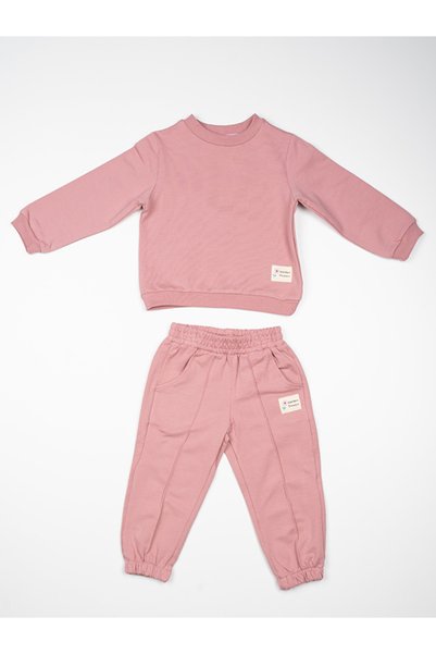 Rise Raba Girl's Pink Cotton Long Sleeve Basic Tracksuit Set