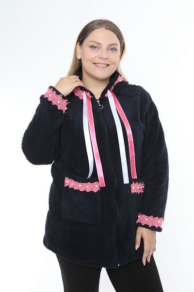 KSV Collection Plus size plush cardigan with lace detail