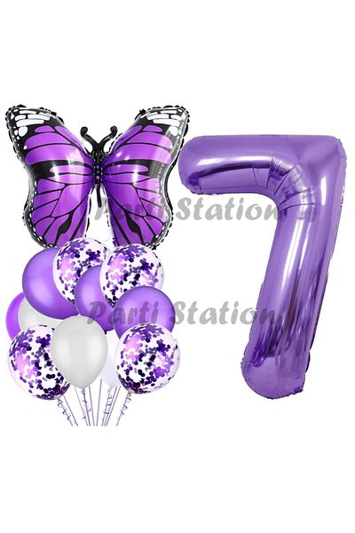 Parti Station Purple Butterfly Concept 7 Years Old Balloon Set Butterfly Butterfly Purple Number Balloon Party Birthday Balloon Set