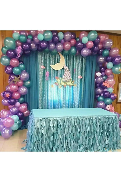 FOKUL Deniz Kızı Konsepti 100 Adet Balon Doğum Günü Balon Zinciri Seti