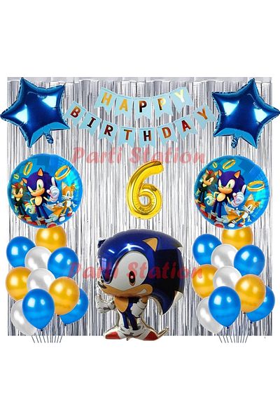 Parti Station Dark Blue Fox Sonic Boom Concept 6 Years Old Balloon Set Sonic Theme Birthday Background Decoration Balloon Set