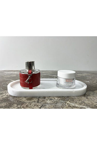 Modestmar Doğal Beyaz Mermer Oval Tepsi, Banyo Düzenleyici, Sunum Tabağı Oval...