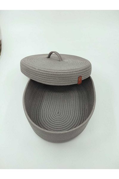 REYGON TEKSTİL wicker OVAL BASKET WITH JUTE LID, HAND WOVEN BASKET BATHROOM AND KITCHEN ORGANIZER 30X25X10