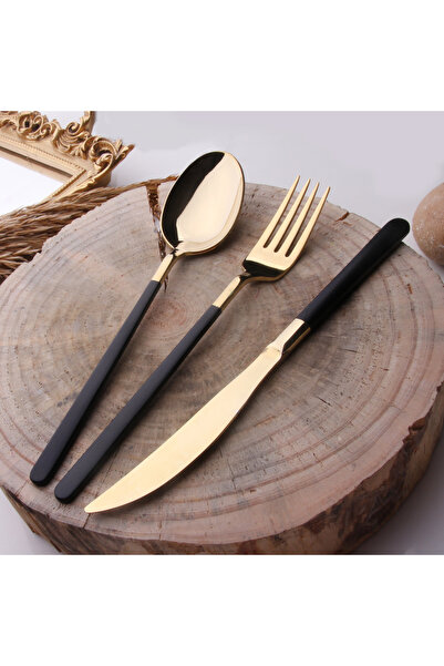 Demir Çeyiz demir çeyiz DMR LİFE Rüya Titanyum GOLD SİYAH 18 Parça 6 Kişilik ...