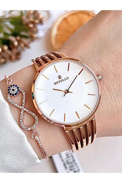 Revello RVL-1851-F Revello Elite Model Bronze/Rose Special Color 30 Mt Waterproof+Wristband Lady Wristwatch