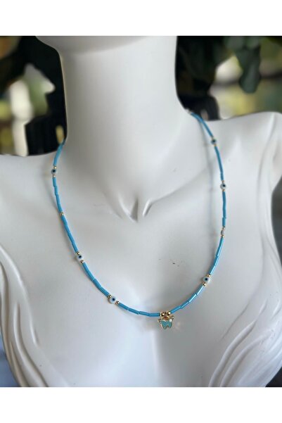 QUEEN AKSESUAR Trend moda tarz kelebek nazar cam boncuklu gold altın mavi uğu...