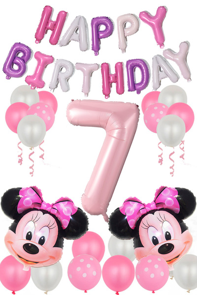 PARTİAVM Mini Mouse Pink Tones Happy Birthday Figure Balloon Macarons Colorfu...
