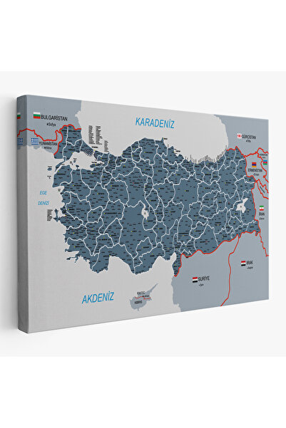 Harita Sepeti Türkiye Haritası Kanvas Tablo İl ve İlçeli Ayrıntılı Eğitici Ko...
