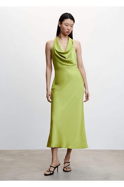 MANGO Woman Rochie din satin cu guler drapat