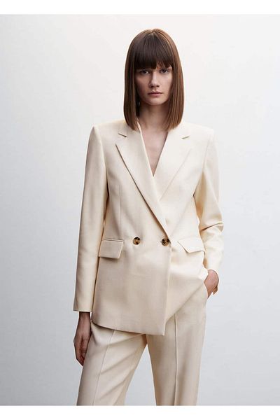 MANGO Woman Double Breasted Collar Fabric Blazer Jacket