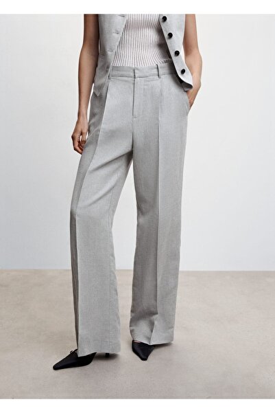 MANGO Woman Balıksırtı Keten Kumaş Pantolon